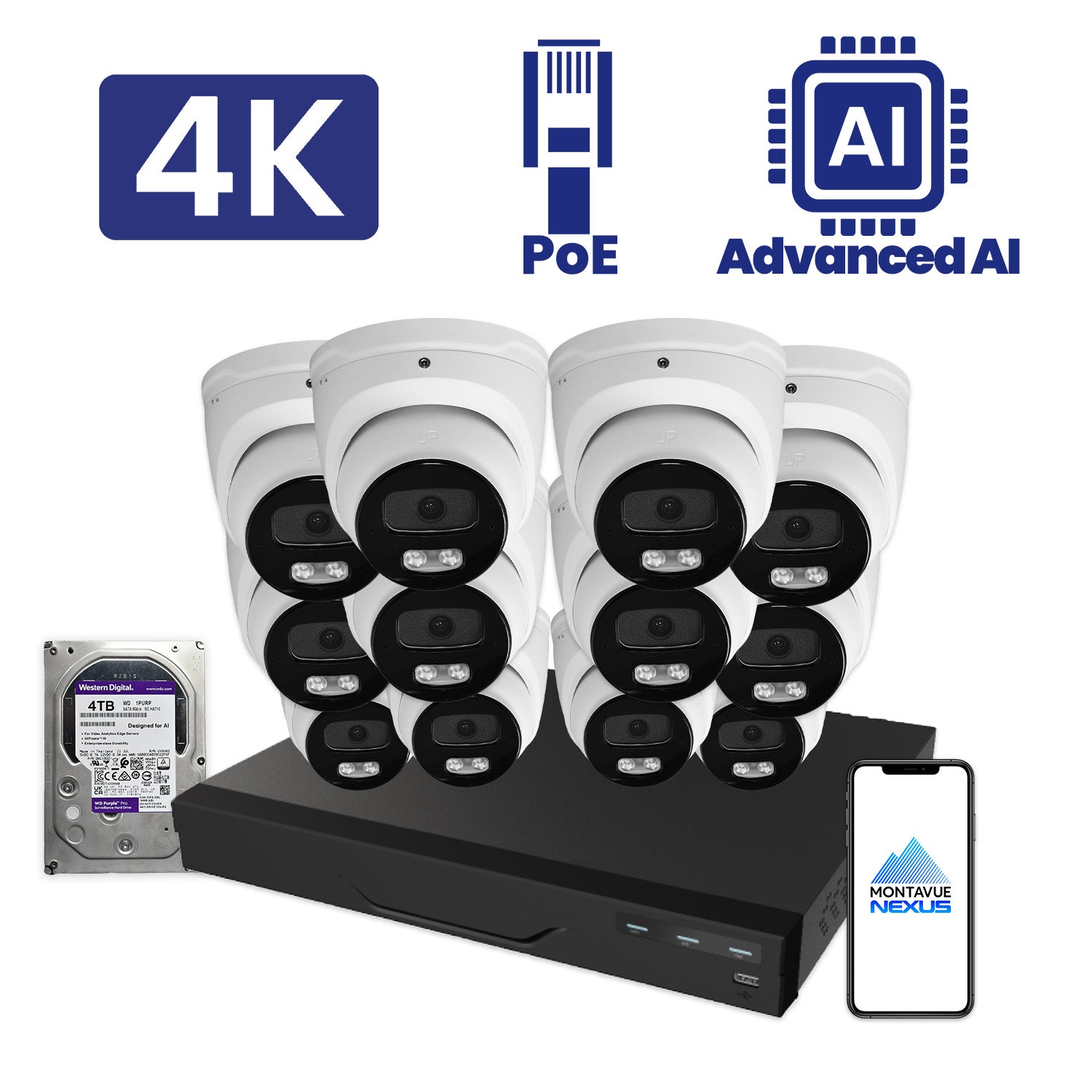 8MP Nexus Advanced AI Turret Security Kit with 16 Channel NVR Pro & 4TB HDD - Montavue