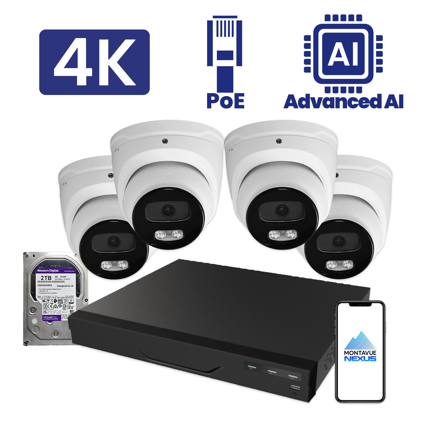 8MP Nexus Advanced AI Turret Security Kit with 8 Channel NVR Pro & 2TB HDD - Montavue