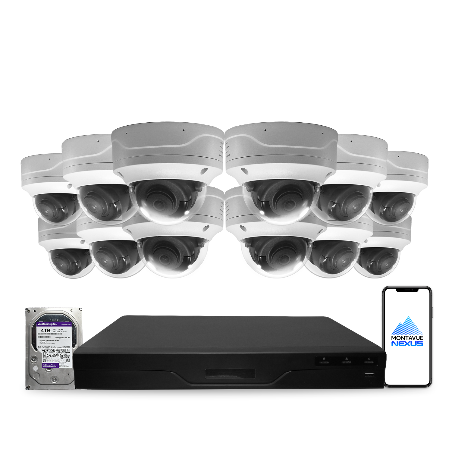4MP 2K Nexus Smart Vandal Proof Dome IP Security Camera System with Pro 16 Channel PoE NVR & 4TB HDD - Montavue