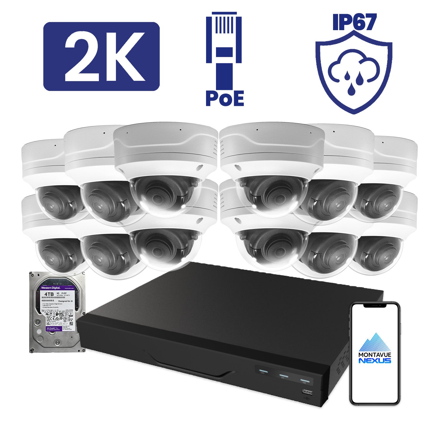 4MP 2K Nexus Smart Vandal Proof Dome IP Security Camera System with Pro 16 Channel PoE NVR & 4TB HDD