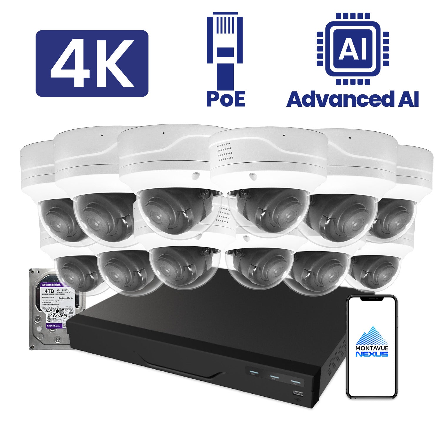 8MP Nexus Advanced AI Dome Security Kit with 16 Channel NVR Pro & 4TB HDD - Montavue
