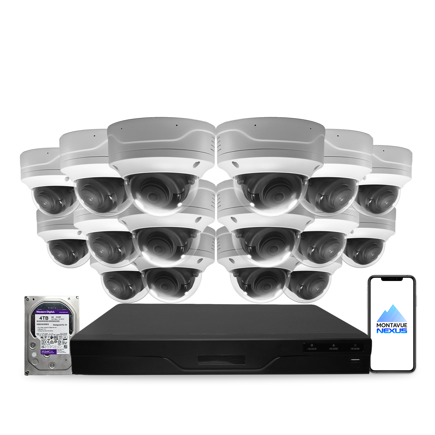 4MP 2K Nexus Smart Vandal Proof Dome IP Security Camera System with Pro 16 Channel PoE NVR & 4TB HDD - Montavue