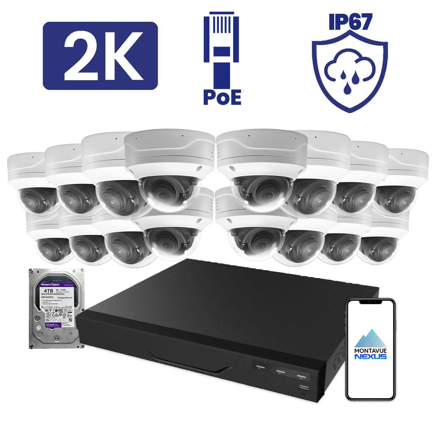 4MP 2K Nexus Smart Vandal Proof Dome IP Security Camera System with Pro 16 Channel PoE NVR & 4TB HDD