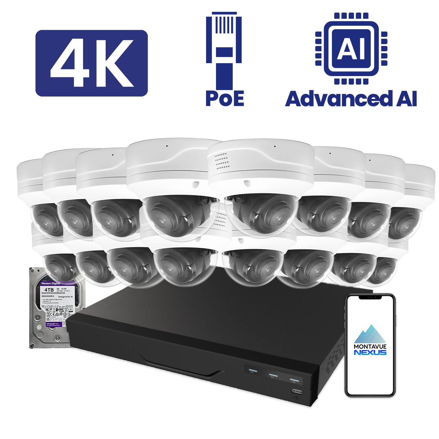 8MP Nexus Advanced AI Dome Security Kit with 16 Channel NVR Pro & 4TB HDD - Montavue
