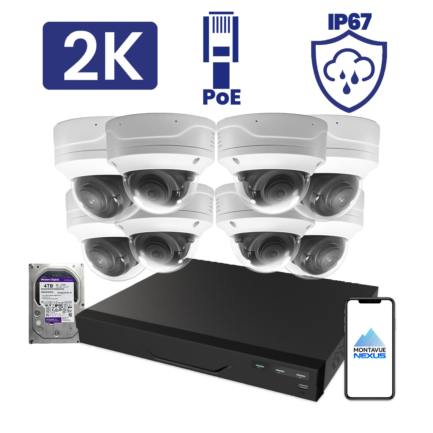 4MP 2K Nexus Smart Vandal Proof Dome IP Security Camera System with Pro 16 Channel PoE NVR & 4TB HDD