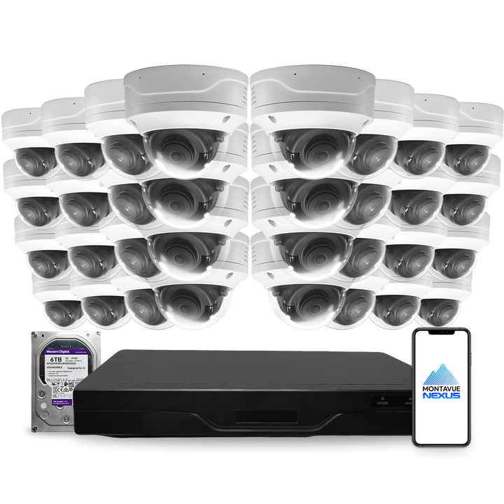 Montavue Nexus 4MP 2K Smart Dome PoE Security Camera System with 32-Channel Pro NVR & 6TB HDD