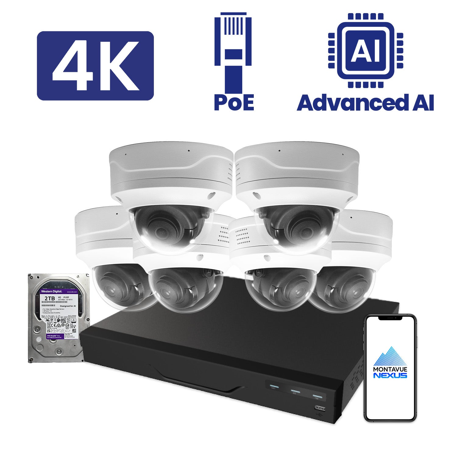 8MP Nexus Advanced AI Dome Security Kit with 8 Channel NVR Pro & 2TB HDD - Montavue
