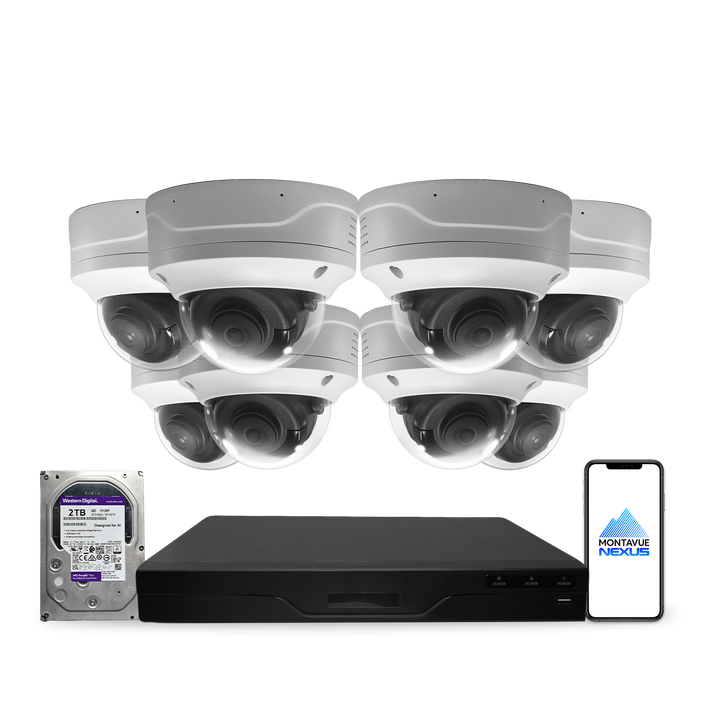 Montavue Nexus 4MP 2K Smart Vandal-Proof Dome PoE Security Camera System with 8-Channel Pro NVR & 2TB HDD