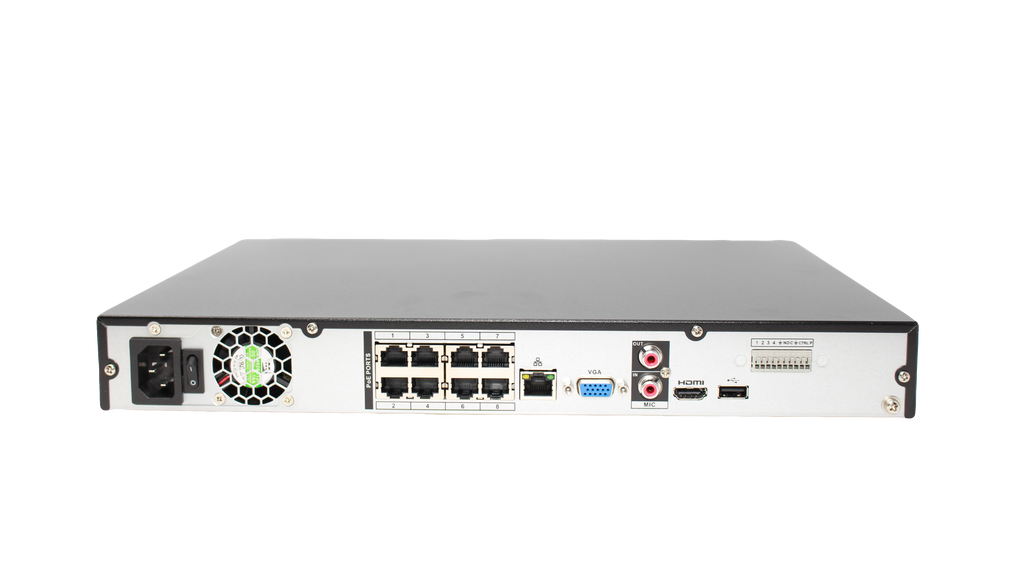 MNR4208-8P-AI | 8 Channel 4K H.265+ AI NVR with 32TB (2x16TB) HDD Max