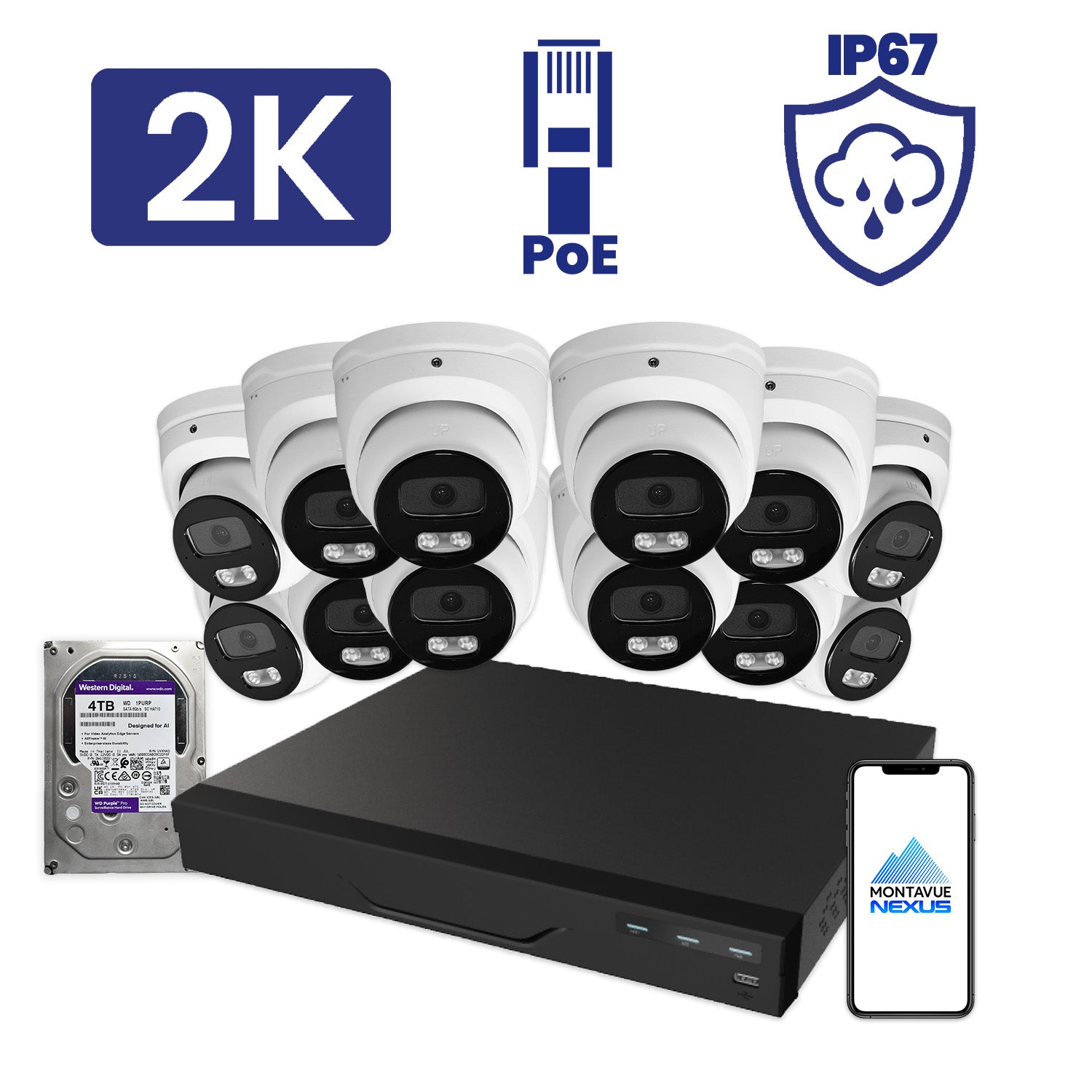 4MP Nexus Smart Turret Security Kit with 16 Channel Pro NVR & 4TB HDD - Montavue