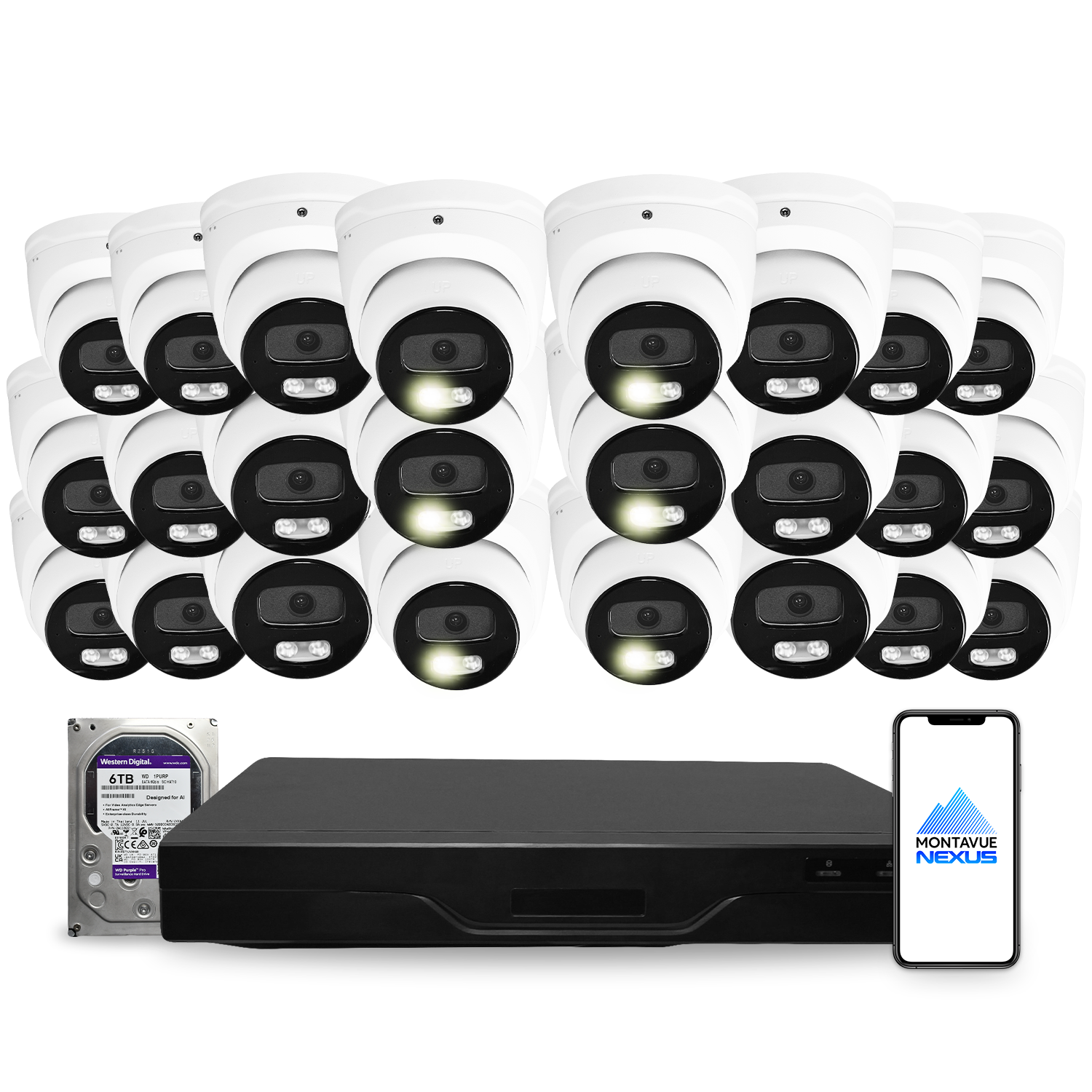 4MP 2K Nexus Smart Light Turret IP Security Camera System with Pro 32 Channel NVR & 6TB HDD