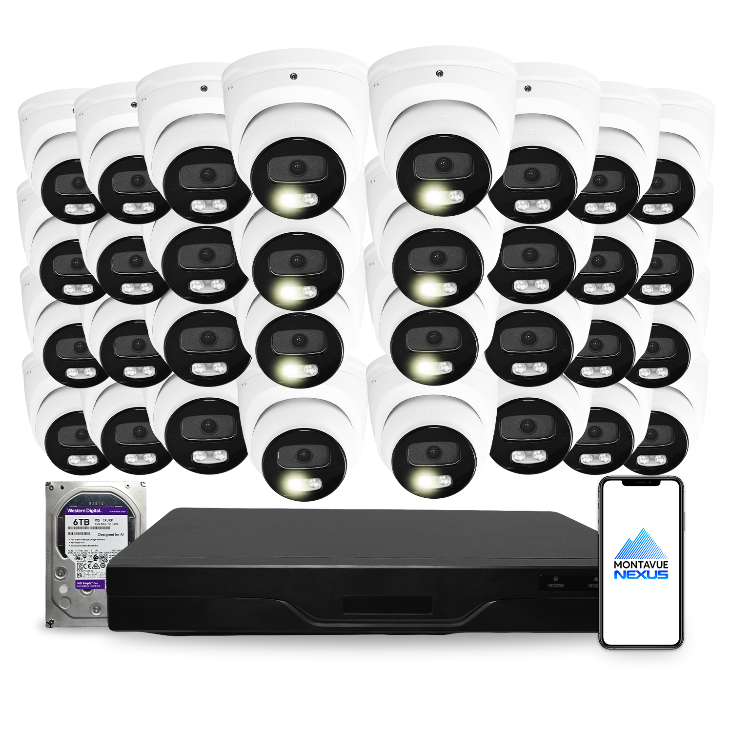 4MP 2K Nexus Smart Light Turret IP Security Camera System with Pro 32 Channel NVR & 6TB HDD