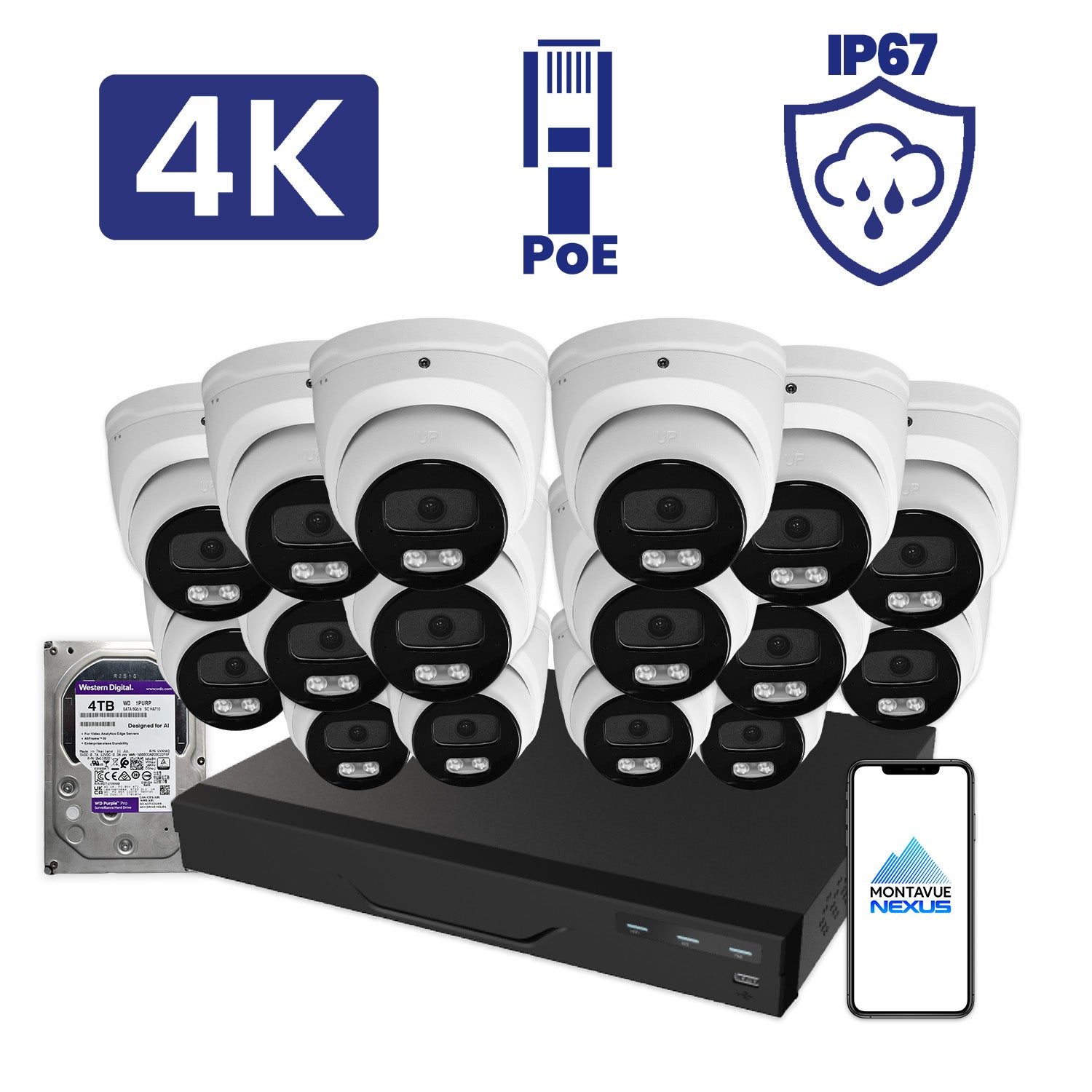 8MP Nexus Smart Turret Security Kit with 16 Channel Pro NVR & 4TB HDD - Montavue