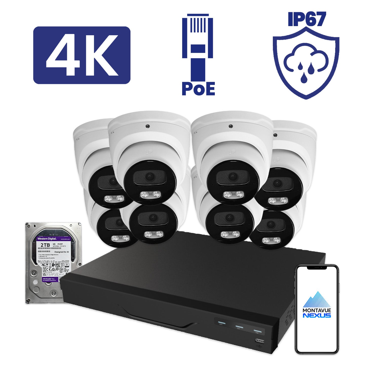 8MP Nexus Smart Turret Security Kit with 8 Channel NVR Pro & 2TB HDD - Montavue