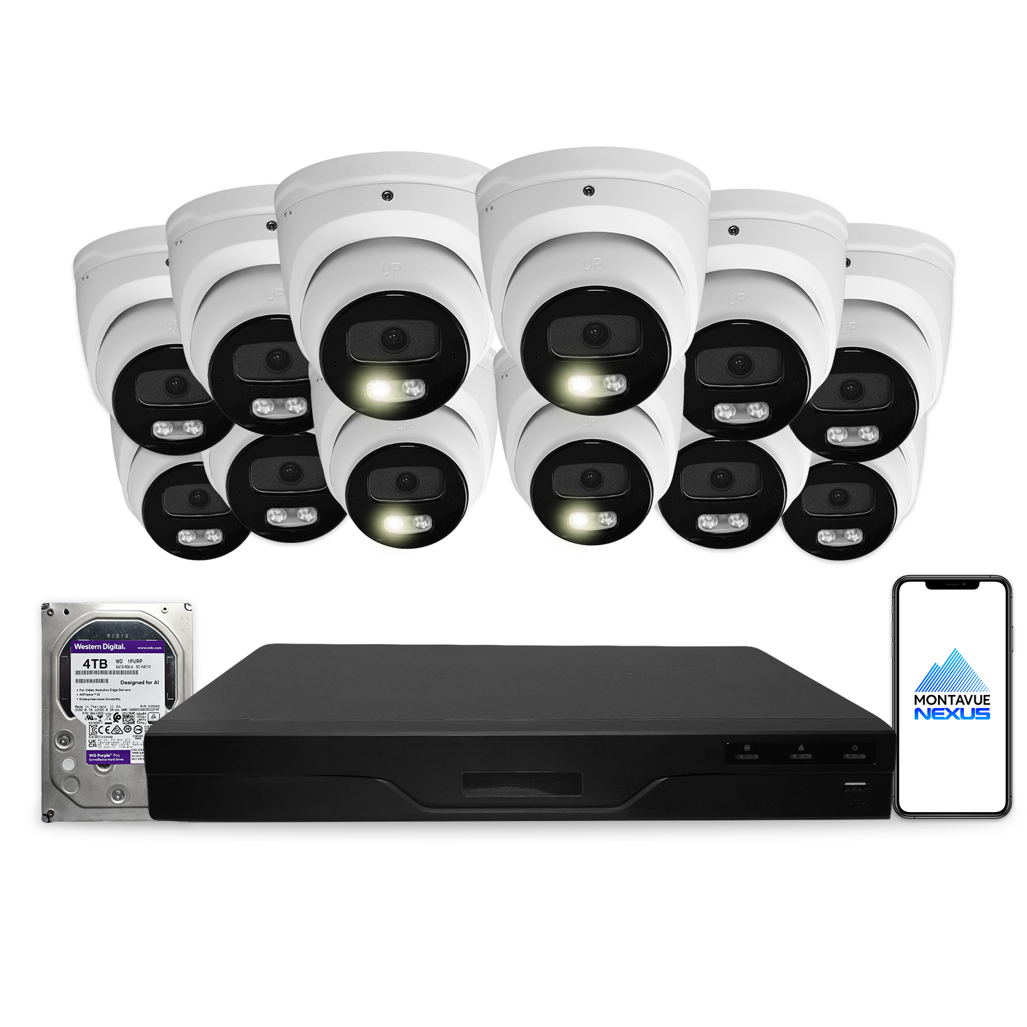 8MP 4K Nexus Smart Turret IP Security Camera System with Pro 16 Channel PoE NVR & 4TB HDD