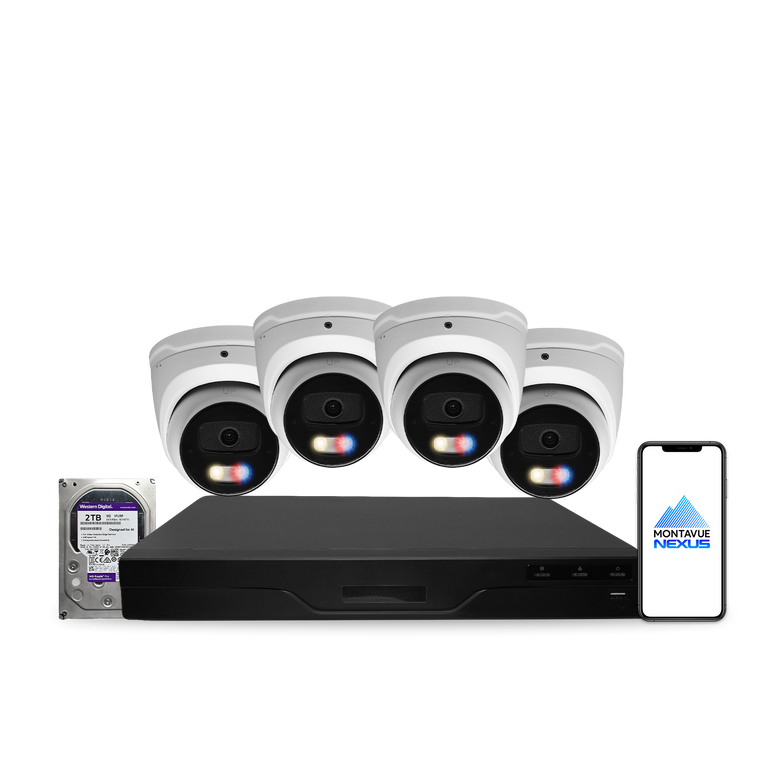Montavue Nexus 8MP 4K Active Deterrence Turret PoE Security Camera System with 8-Channel Pro NVR & 2TB HDD