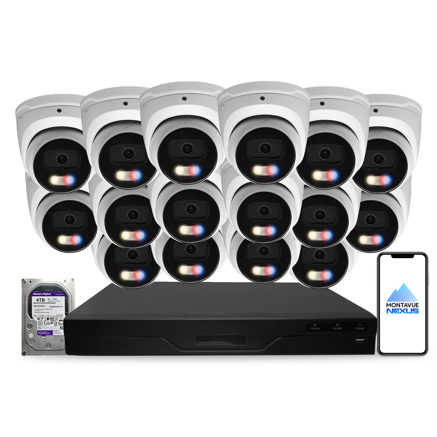 8MP 4K Nexus Active Deterrence Turret IP Security Camera System with Pro 16 Channel PoE NVR & 4TB HDD - Montavue