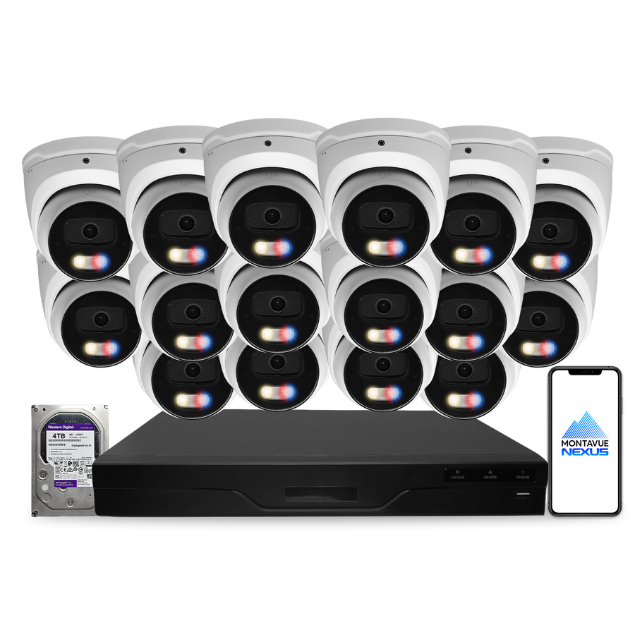 8MP 4K Nexus Active Deterrence Turret IP Security Camera System with Pro 16 Channel PoE NVR & 4TB HDD