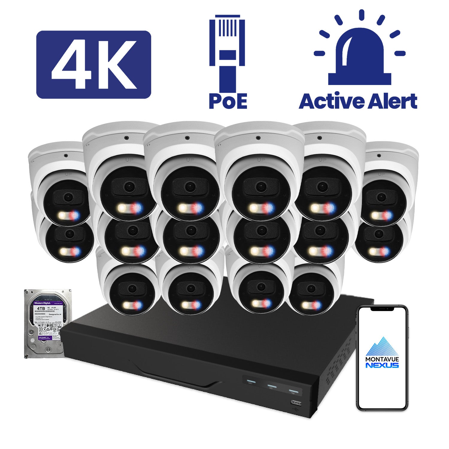 8MP Nexus Active Deterrence Security Kit with 16 Channel NVR Pro & 4TB HDD - Montavue