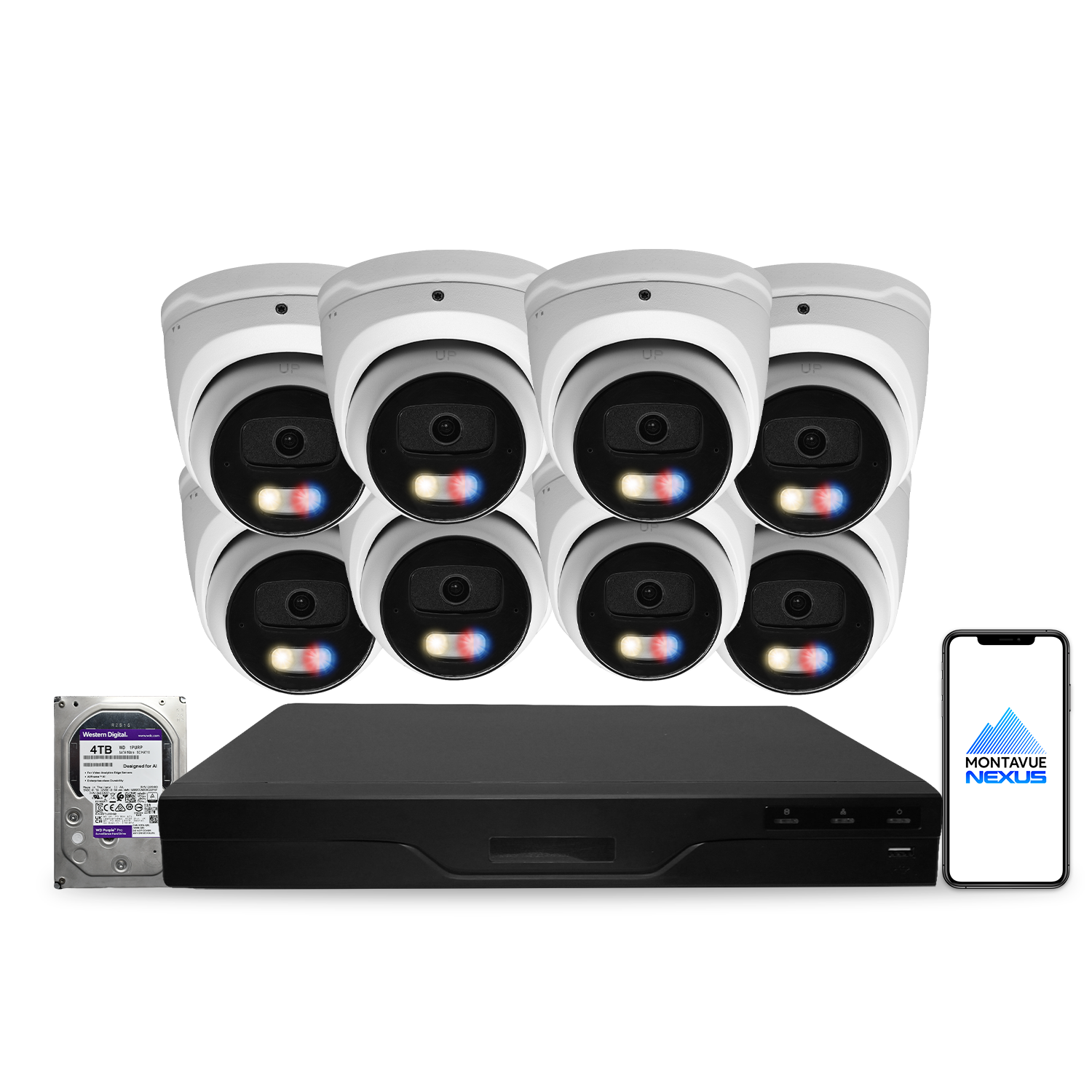 8MP 4K Nexus Active Deterrence Turret IP Security Camera System with Pro 16 Channel PoE NVR & 4TB HDD - Montavue