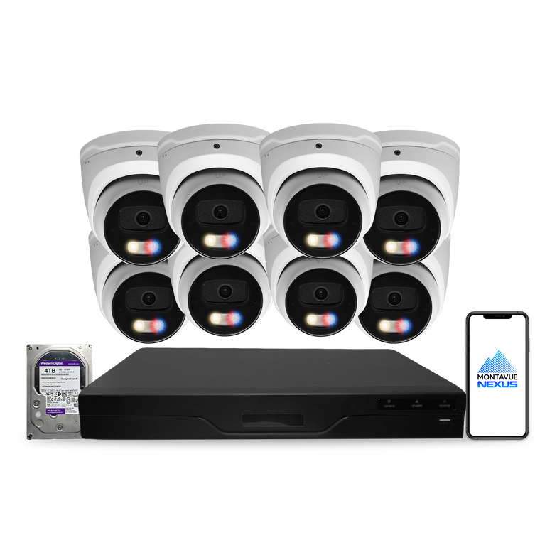 Montavue Nexus 8MP 4K Active Deterrence Turret PoE Security Camera System with 16-Channel Pro NVR & 4TB HDD