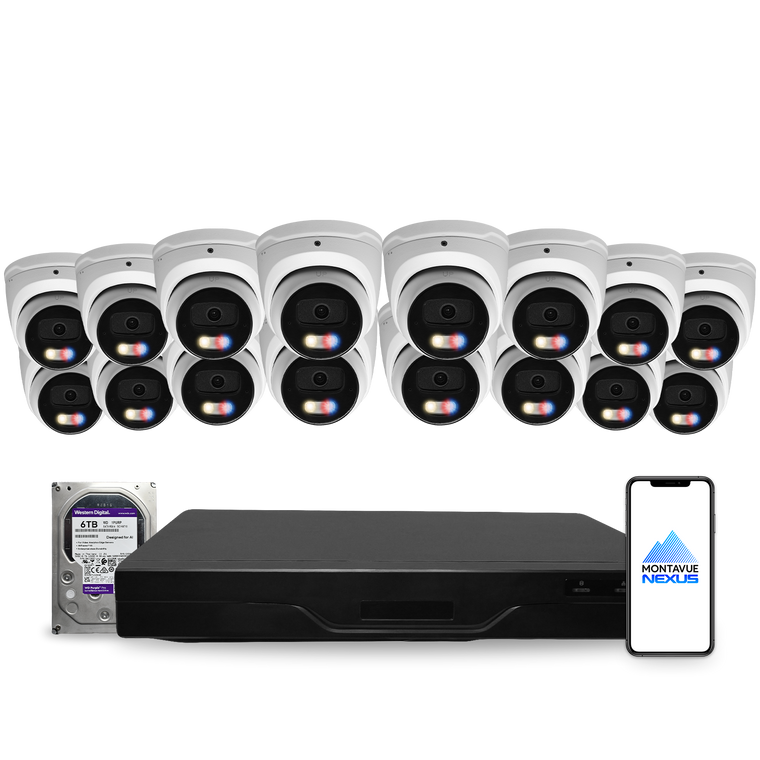 Montavue Nexus 8MP 4K Active Deterrence Turret PoE Security Camera System with 32-Channel Pro NVR & 6TB HDD