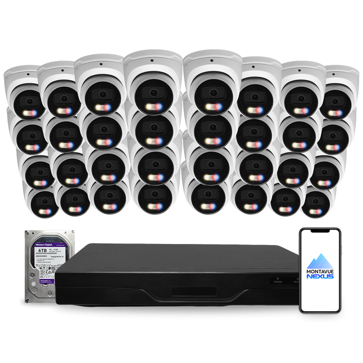Montavue Nexus 8MP 4K Active Deterrence Turret PoE Security Camera System with 32-Channel Pro NVR & 6TB HDD