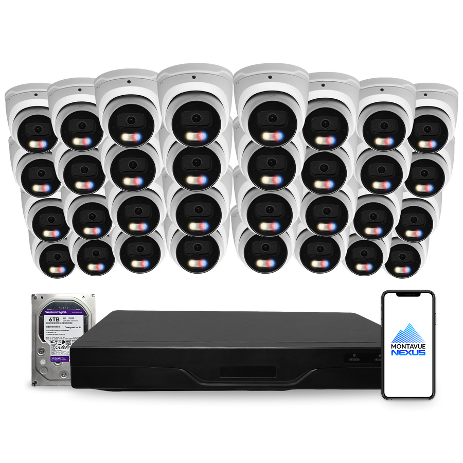 8MP 4K Nexus Active Deterrence Turret IP Security Camera System with Pro 32 Channel NVR & 6TB HDD
