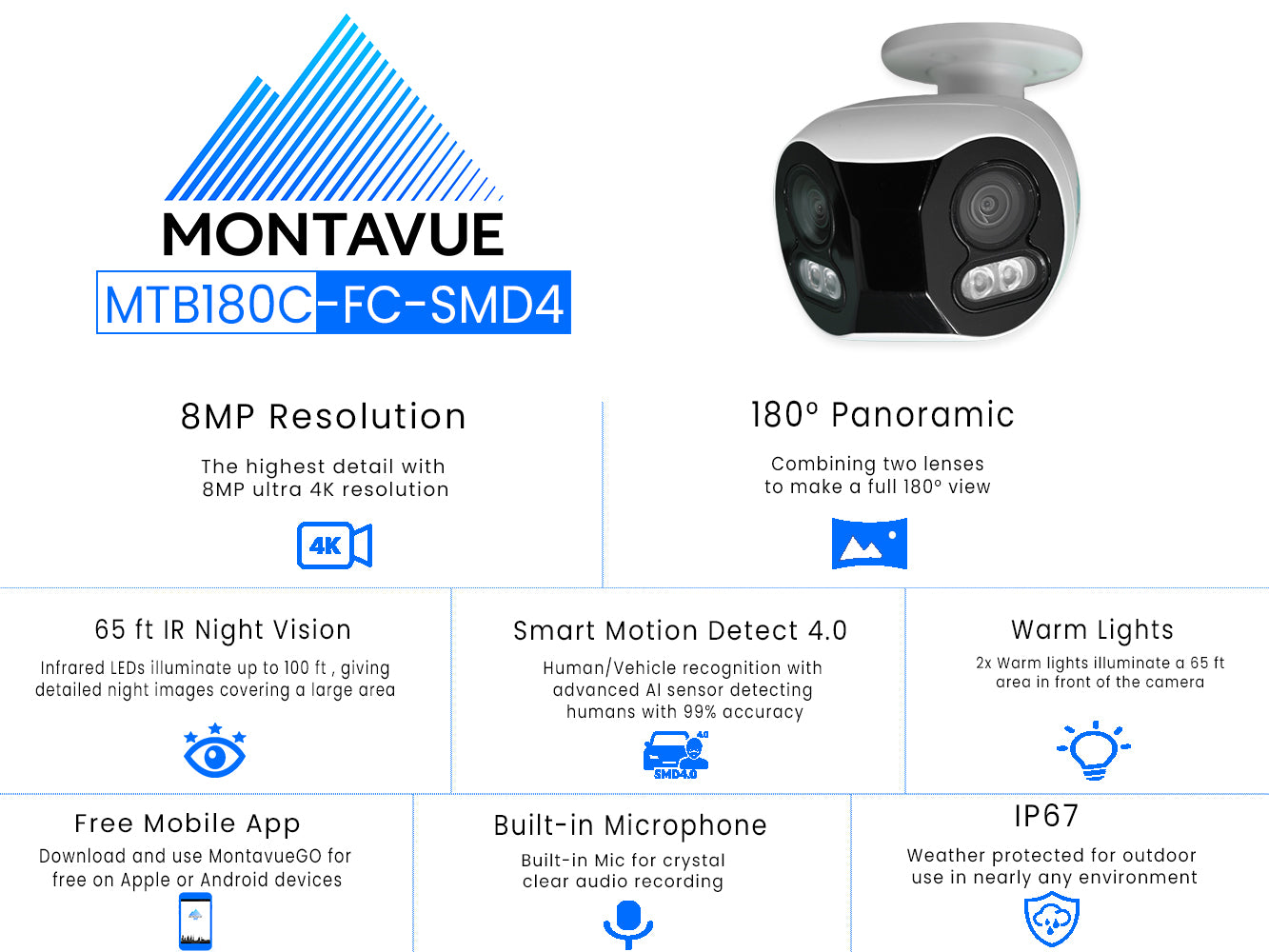 MTB180C-FC-SMD4 Package | 8MP 4K Panoramic Bullet Cameras and 8 Channel 4 Series AI NVR and 2TB HDD - Montavue