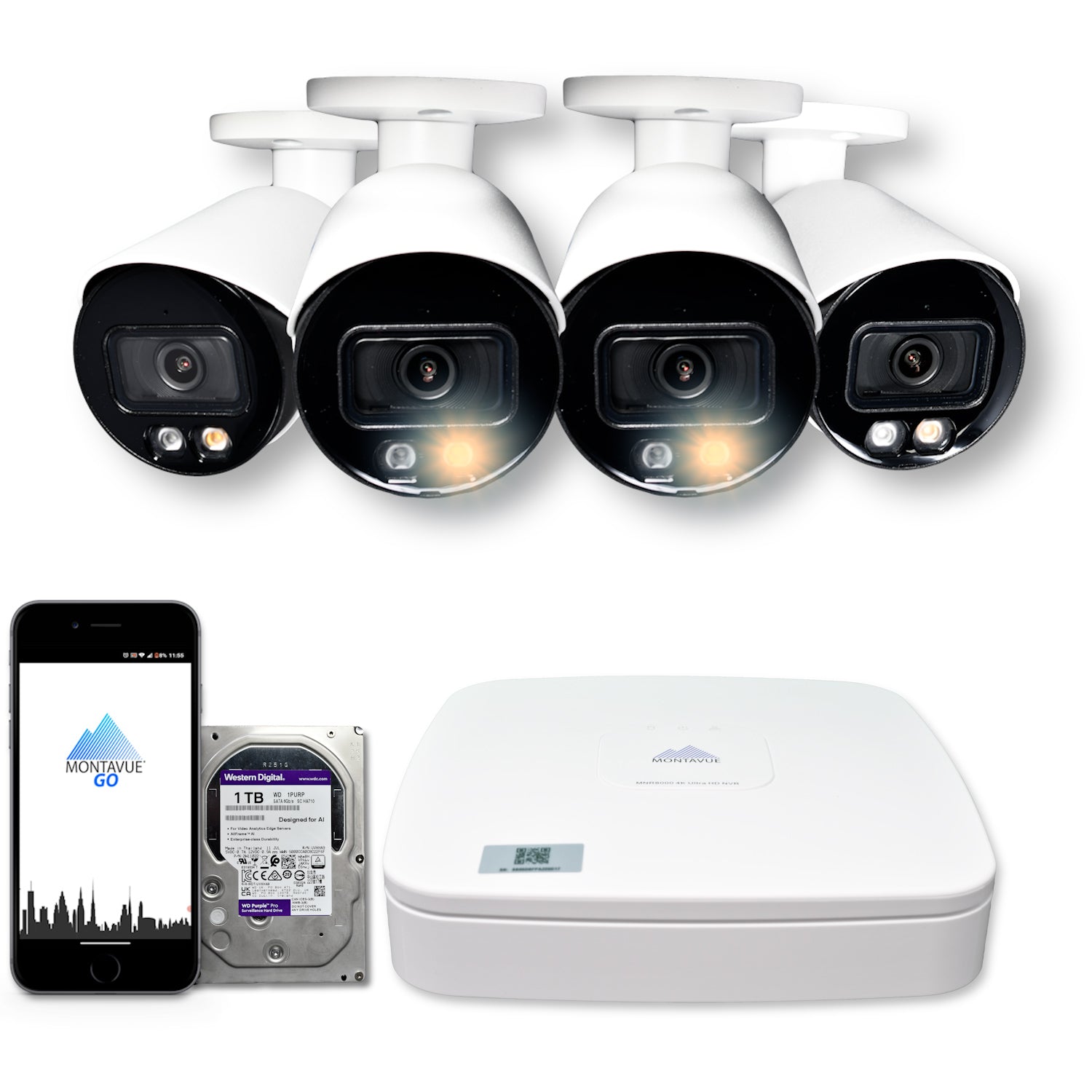 4MP 2K Bullet Home Security System w/ 4 Channel NVR and 1TB Hard Drive - MTB4095 - Montavue
