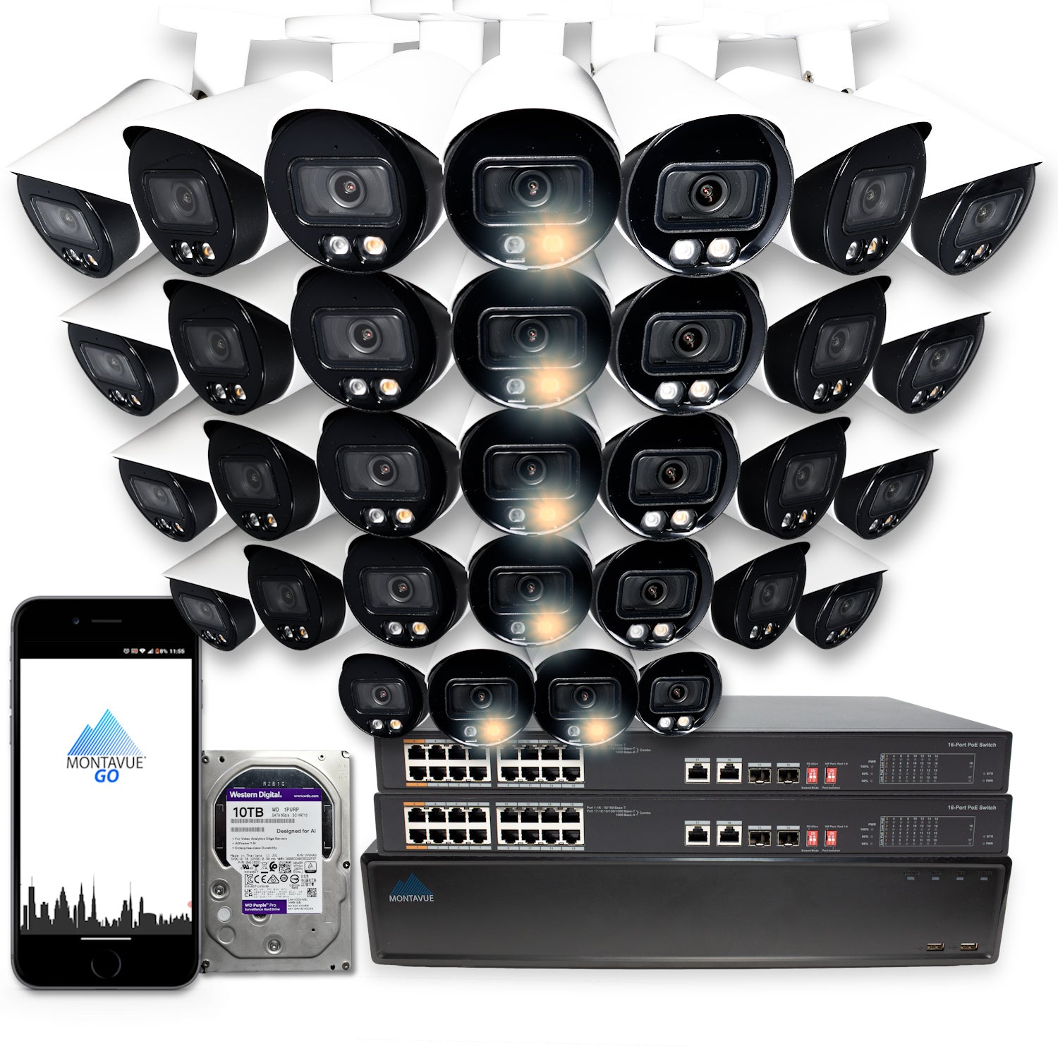 4MP 2K Bullet Business Security System w/ 64 Channel NVR and 10TB Hard Drive - MTB4095 - Montavue