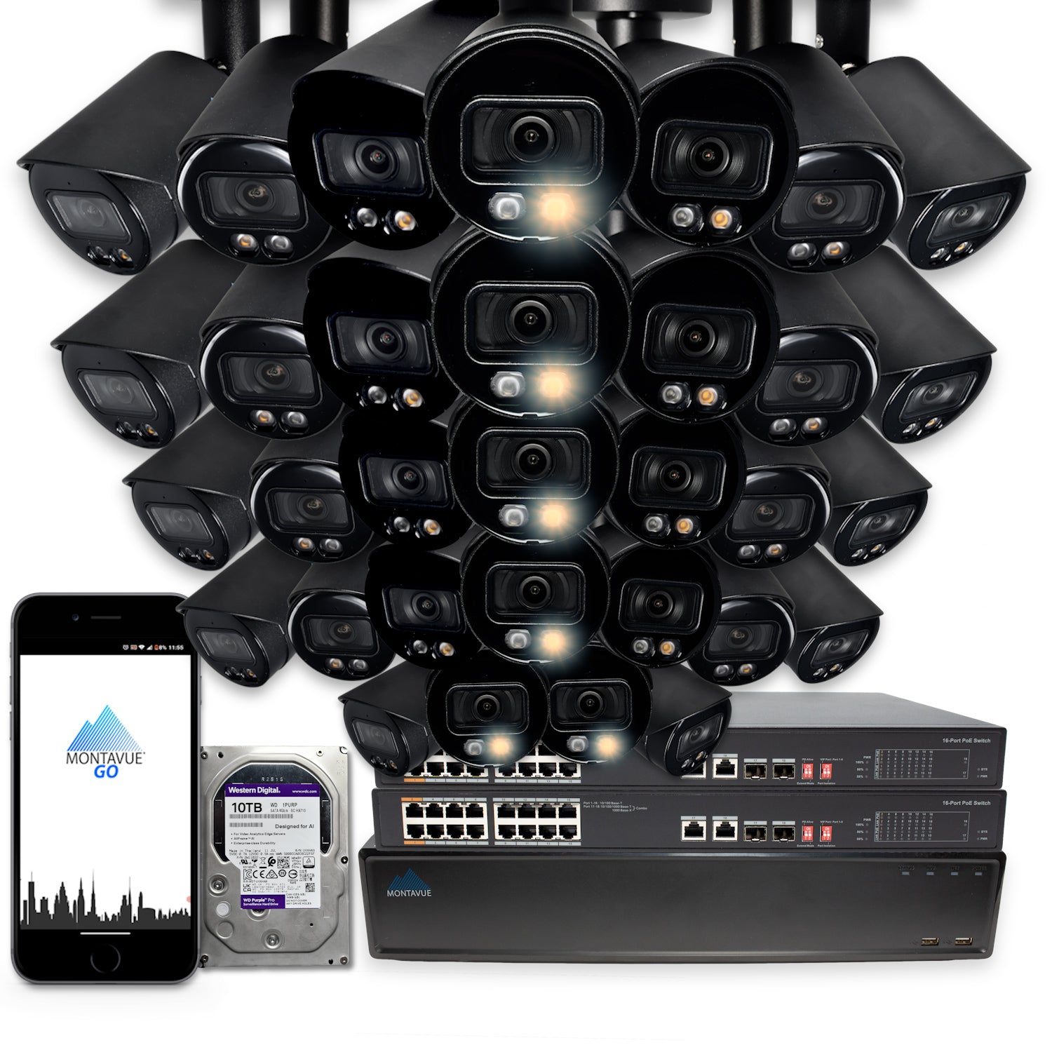 4MP 2K Bullet Business Security System w/ 64 Channel NVR and 10TB Hard Drive - MTB4095 - Montavue