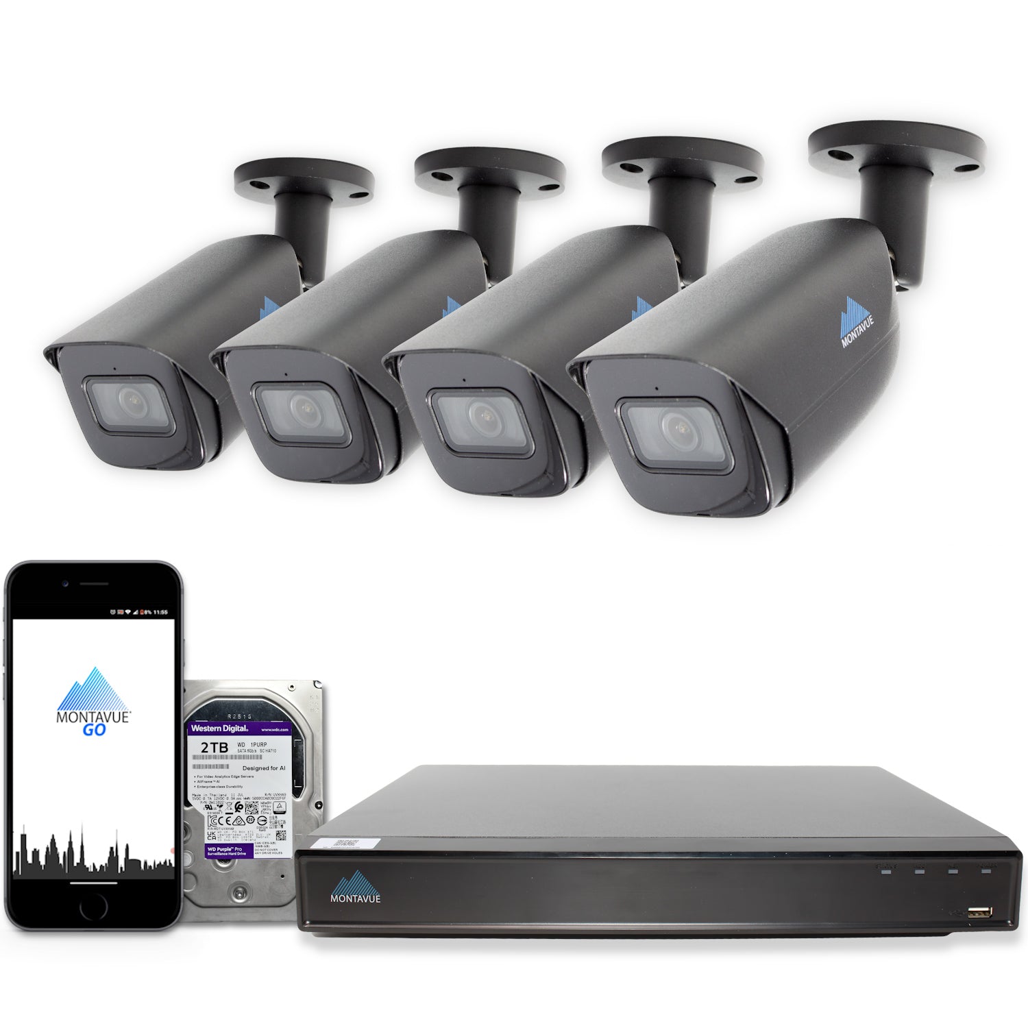 8MP Smart Motion AI Bullet Camera Security System w/ 8 Channel NVR and 2TB Hard Drive - MTB8108-AISMD-X - Montavue
