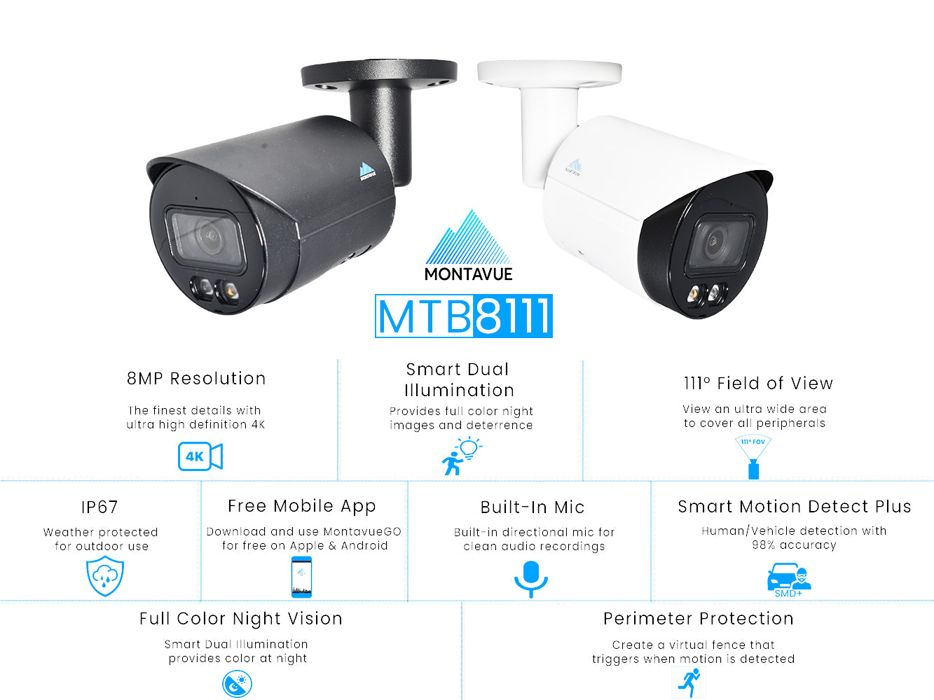 MTB8111 | 8MP 4K Bullet Security Camera with SMD+ and Smart Dual Illumination - Montavue