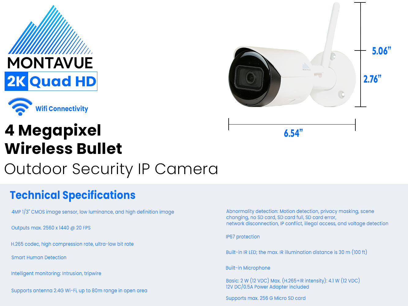 MTB4090-SMD-WIFI | 4MP 2K WIFI Bullet Security Camera with Human Detection - Montavue