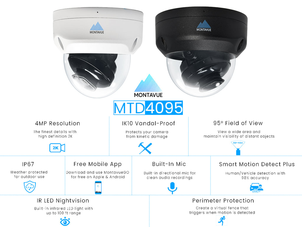 MTD4095 Package | 4MP 2K SMD+ Dome Cameras and 8 Channel NVR with 2TB