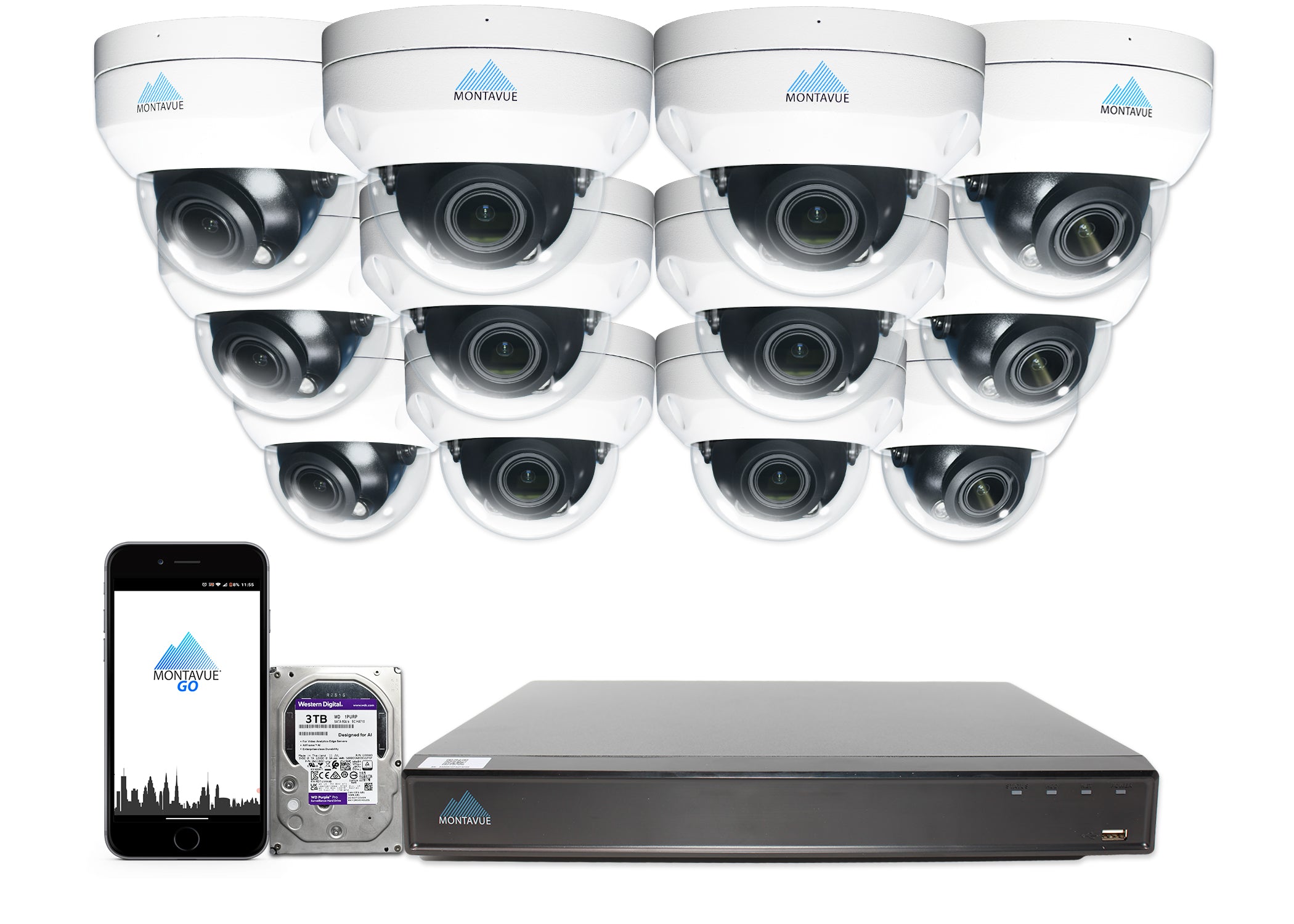 MTD8113-V-AISMD Package | 8MP 4K Smart Varifocal Dome Cameras and 16 Channel 4 Series AI NVR and 3TB HDD - Montavue