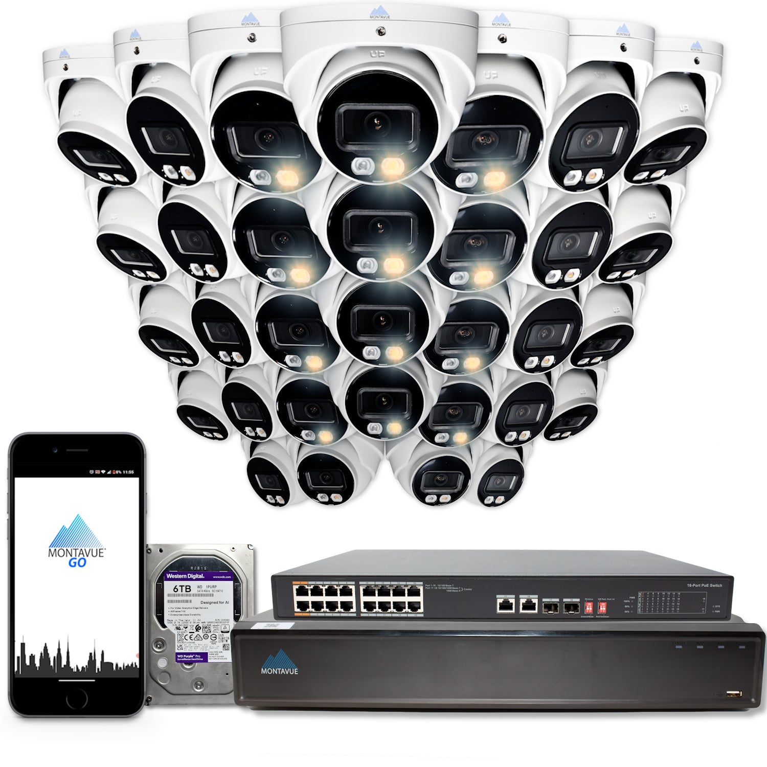 4MP 2K Turret Home Security System w/ 32 Channel NVR and 6TB Hard Drive - MTT4095 - Montavue