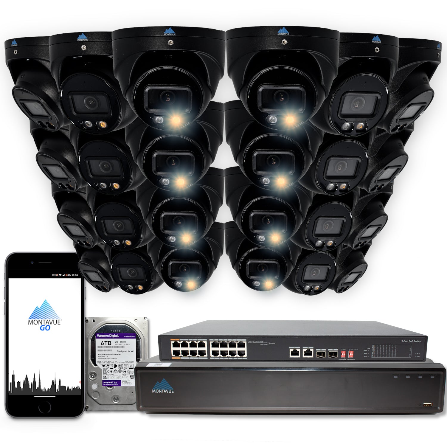 4MP 2K Turret Home Security System w/ 32 Channel NVR and 6TB Hard Drive - MTT4095 - Montavue