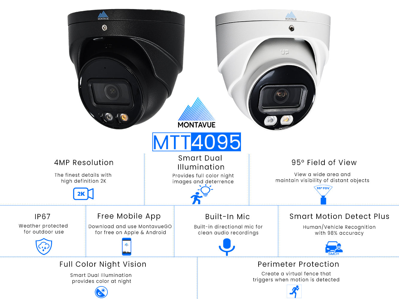 MTT4095 | 4MP 2K Turret Security Camera with SMD+ and Smart Dual Illum