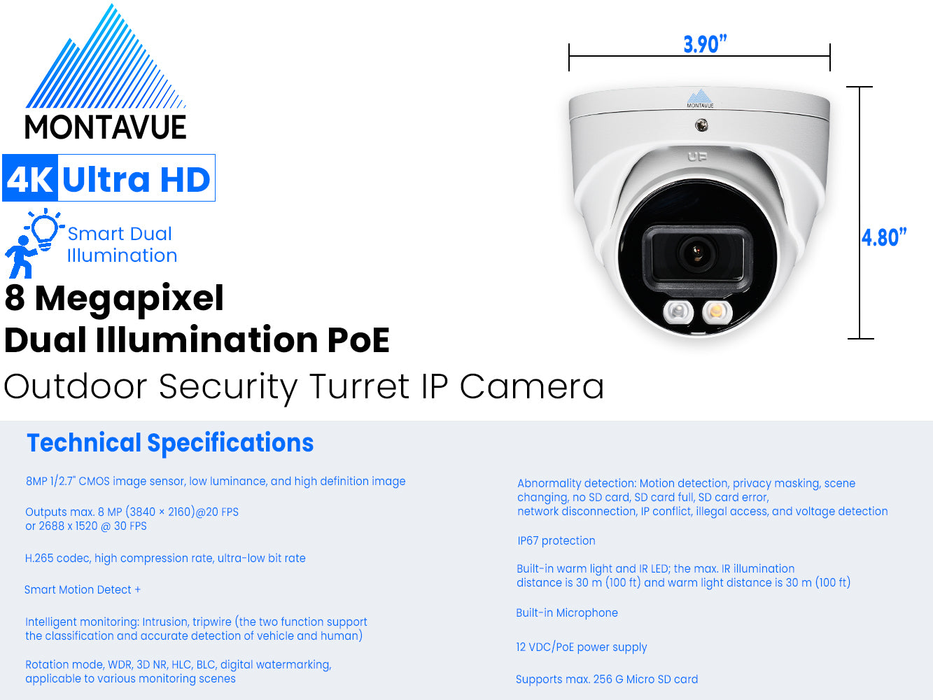 MTT8095 | 8MP 4K Turret Security Camera with SMD+ and Smart Dual Illumination - Montavue