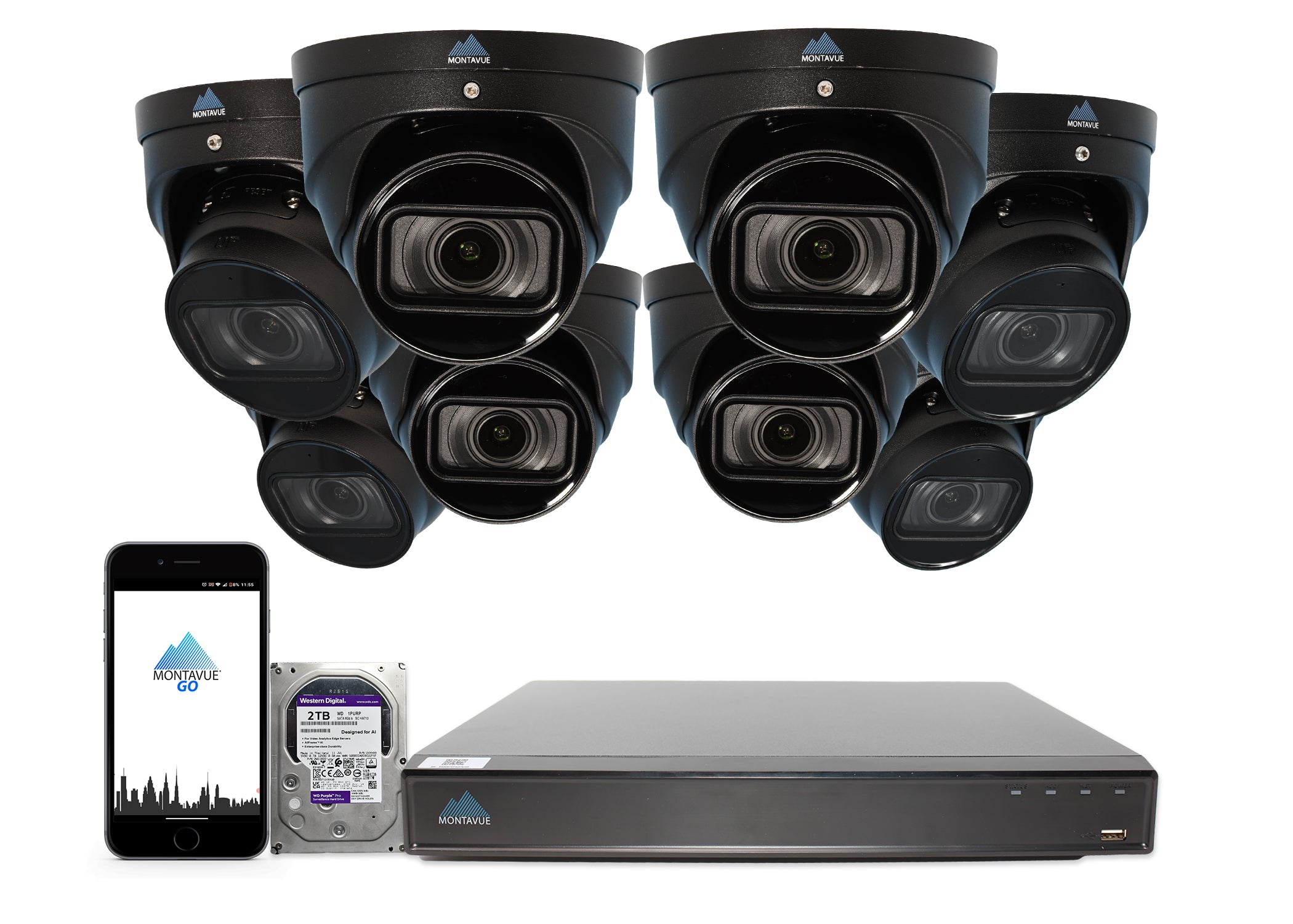 MTT8113-V-AISMD Package | 8MP 4K Smart Varifocal Turret Cameras and 8 Channel 4 Series AI NVR and 2TB HDD - Montavue