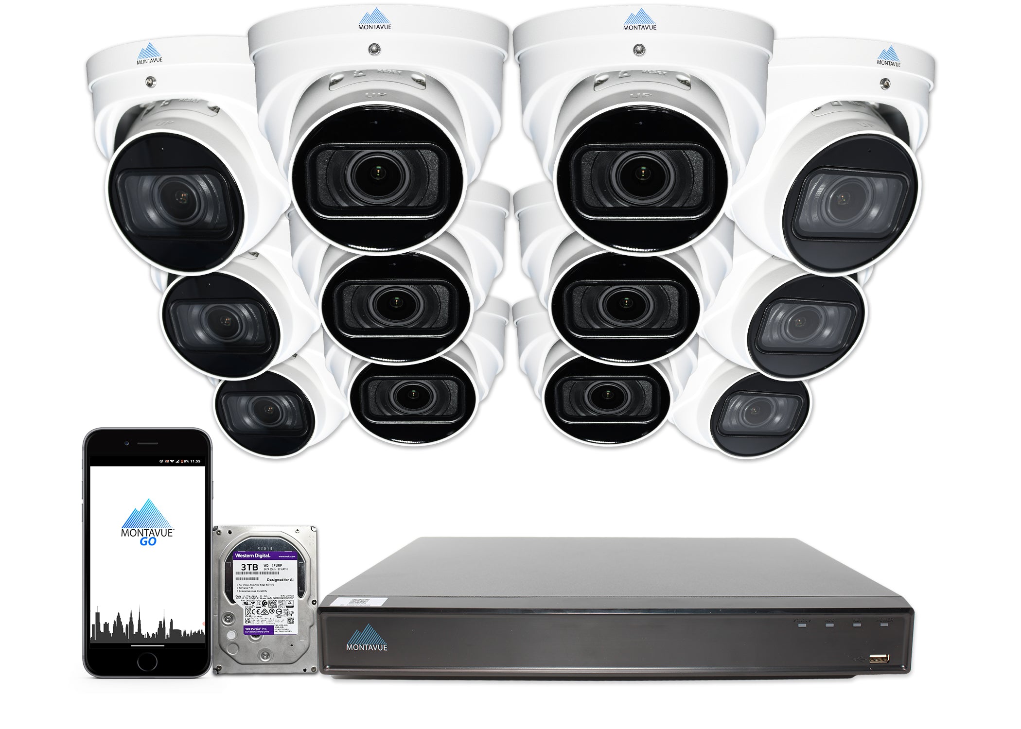 MTT8113-V-AISMD Package | 8MP 4K Smart Varifocal Turret Cameras and 16 Channel 4 Series AI NVR and 3TB HDD - Montavue