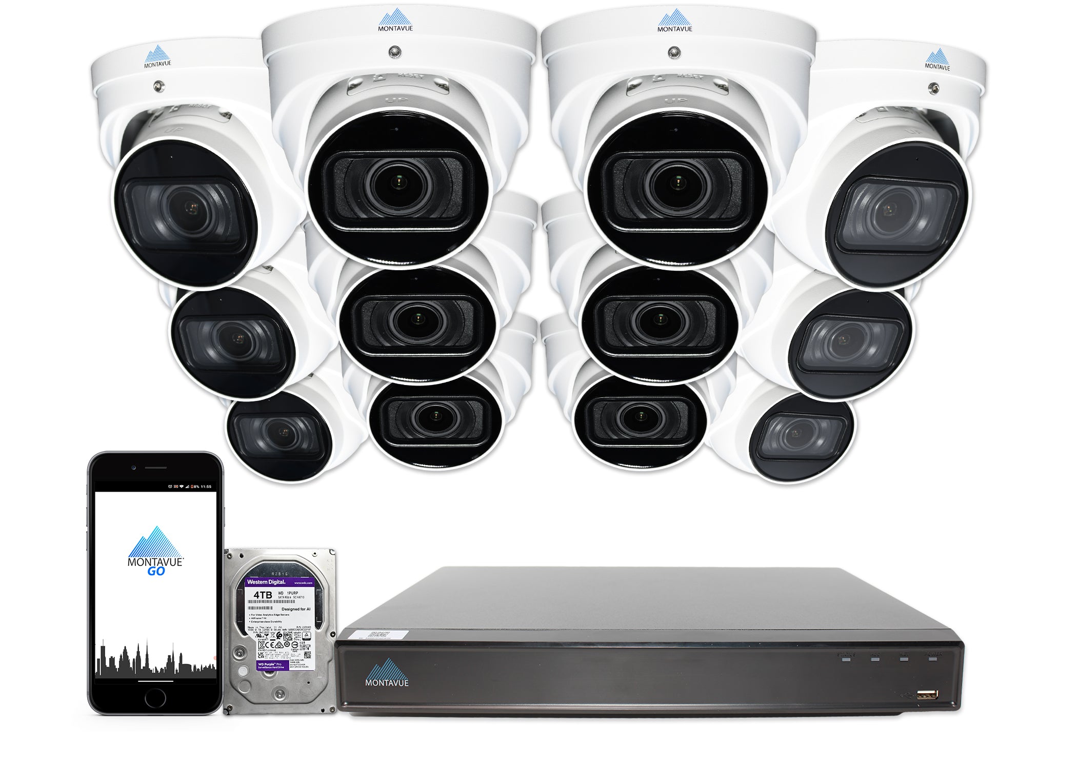 MTT8113-V-AISMD Package | 8MP 4K Smart Varifocal Turret Cameras and 16 Channel 4 Series AI NVR and 4TB HDD - Montavue