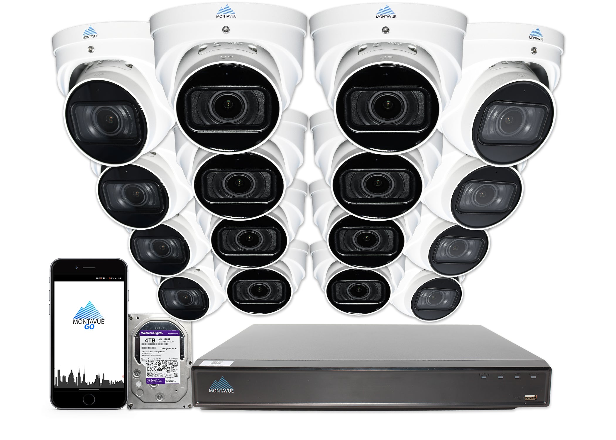 MTT8113-V-AISMD Package | 8MP 4K Smart Varifocal Turret Cameras and 16 Channel 4 Series AI NVR and 4TB HDD - Montavue