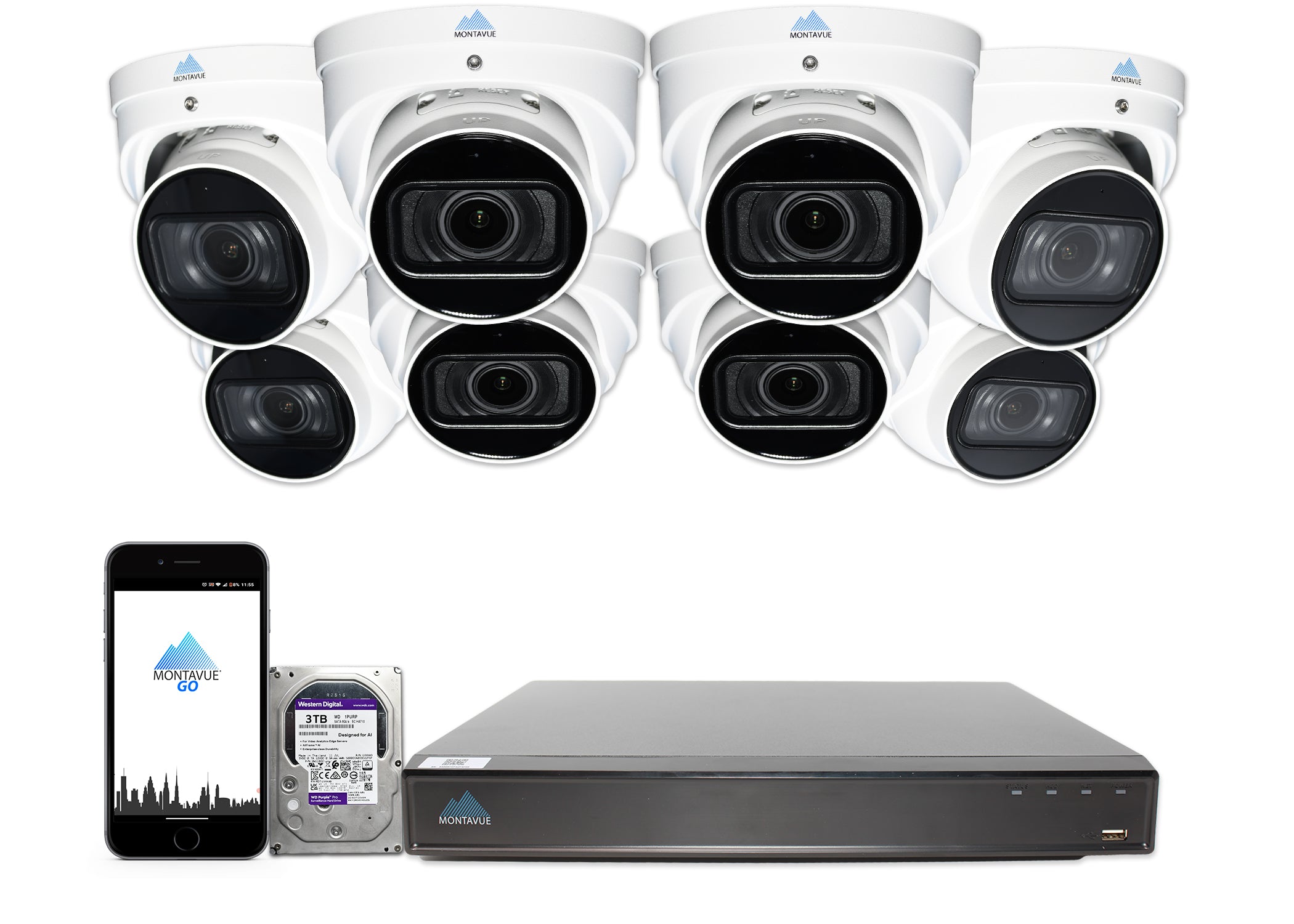 MTT8113-V-AISMD Package | 8MP 4K Smart Varifocal Turret Cameras and 16 Channel 4 Series AI NVR and 3TB HDD - Montavue