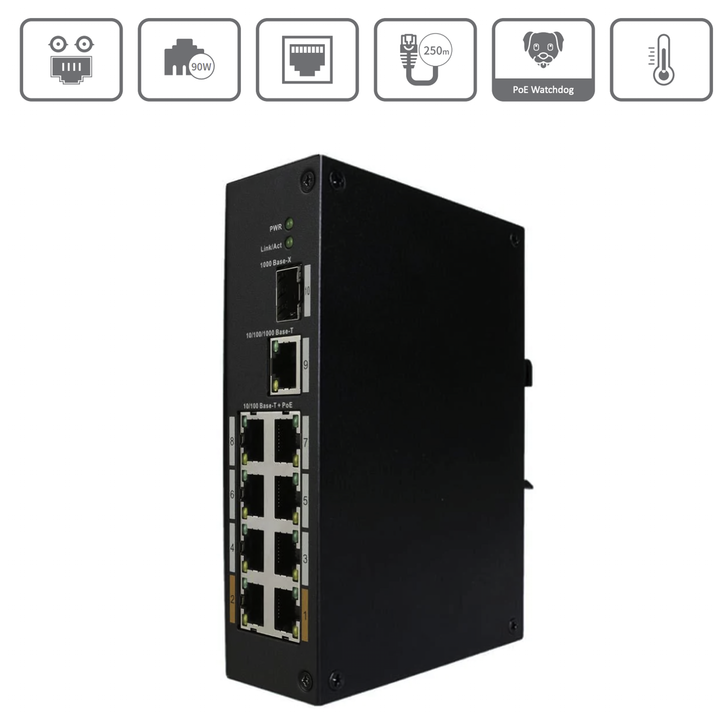 MAS08P096 | 8 Port PoE+ Switch with Two 60W High PoE Ports and Gigabit Uplink