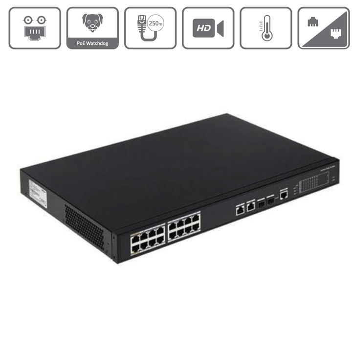 MAS16P135 | 16 Port PoE+ Switch with Two Gigabit Uplink Ports