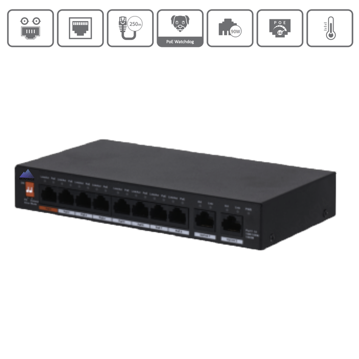MAS10P096 | 8 Port PoE+ Switch with Two Gigabit Uplink Ports
