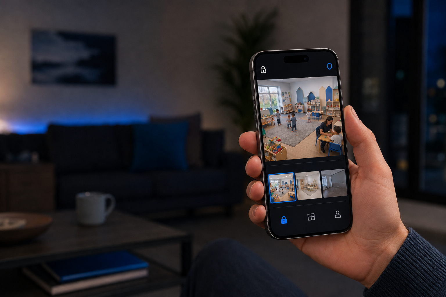 Parent using secure remote daycare camera access